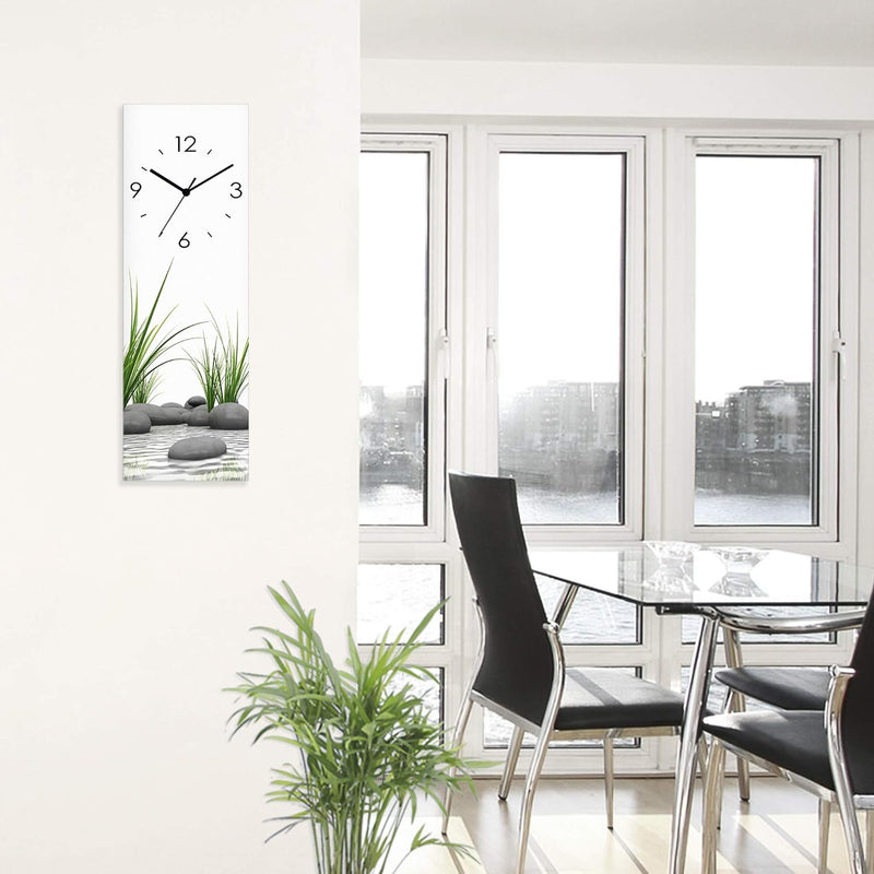 ARTLAND Wanduhr ohne Tickgeräusche Glas Funkuhr 20x60 cm Rechteckig Lautlos Natur Design Zen Spa Ste