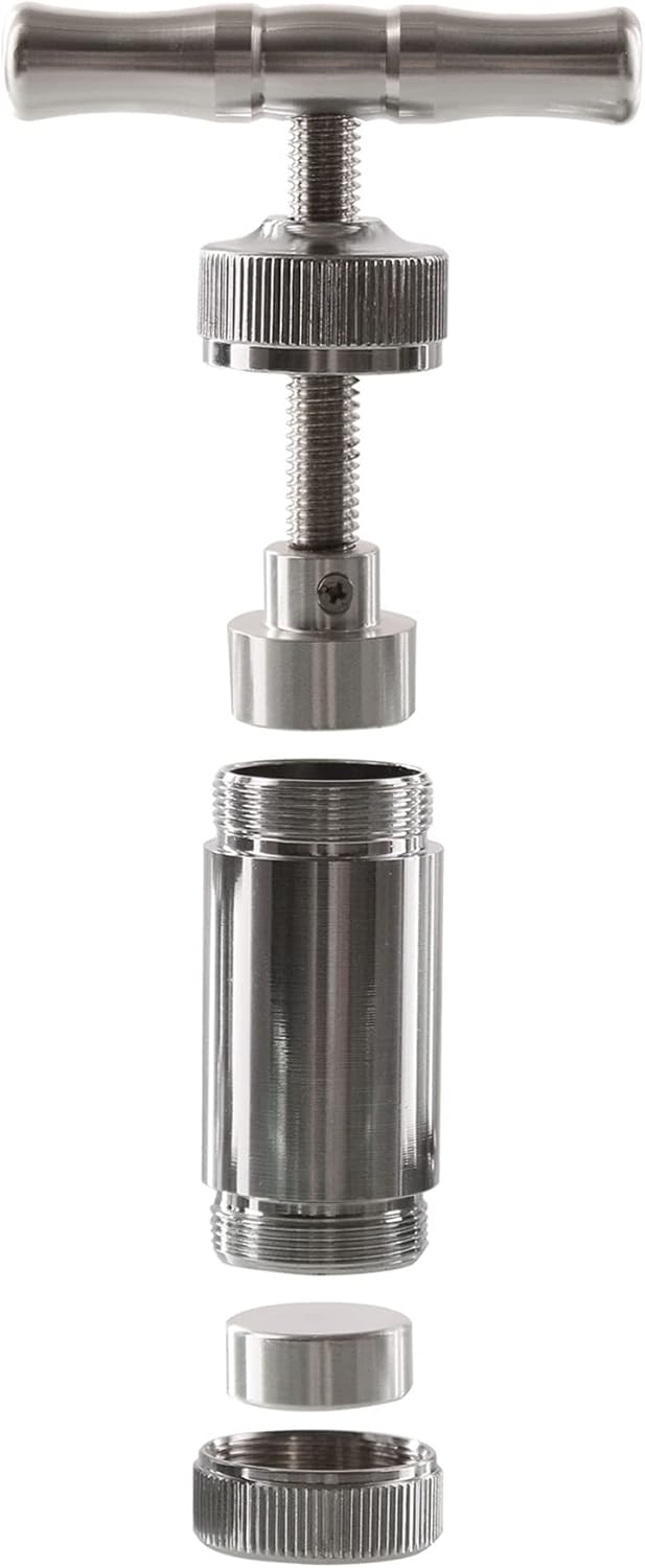 Pollenpresse aus Edelstahl, Höhe 8,5 cm, Durchmesser 2,5 cm, zur Herstellung von Coins aus Pflanzenm