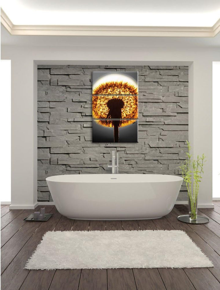 Pixxprint Pusteblume vor untergehender Sonne schwarz/weiss 3-Teiler Leinwandbild 120x80 Bild auf Lei