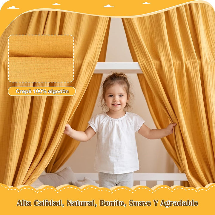 Hausbett Himmel - Betthimmel Hausbett aus 100% Baumwolle Musselin, Hausbett Vorhang für Kinderbett,