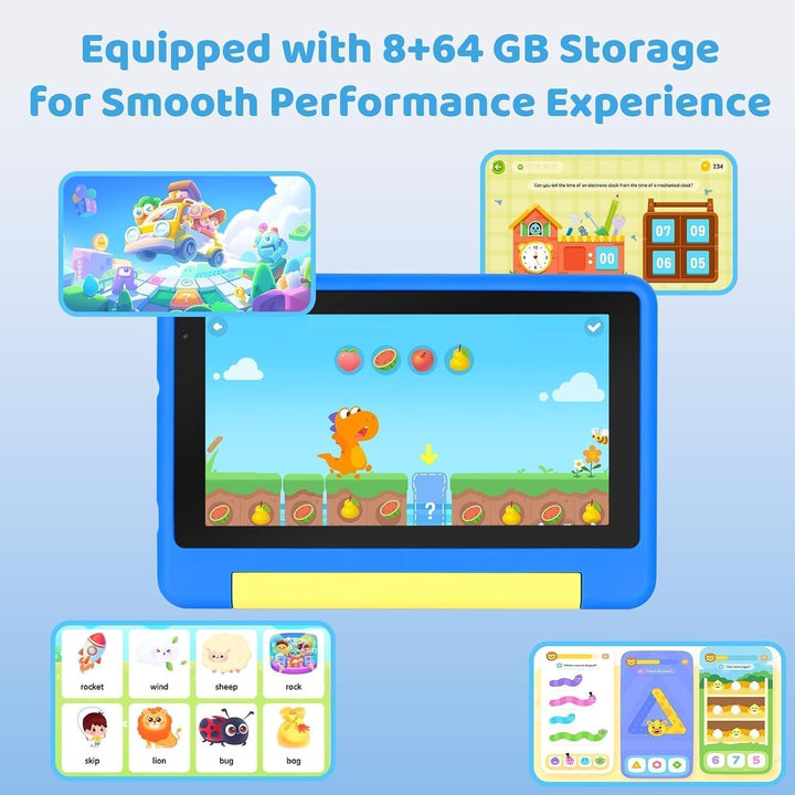 7 Zoll Kinder Tablet mit Hülle, Android Tablet für Kinder, 8GB+64GB(128GB TF Expand), 1024x600 HD Di