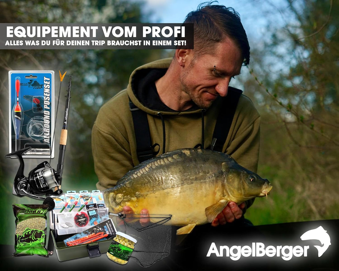 Riesiges Angelset Angelausrüstung Rute Gerätekoffer Kescher Angelkomplettset