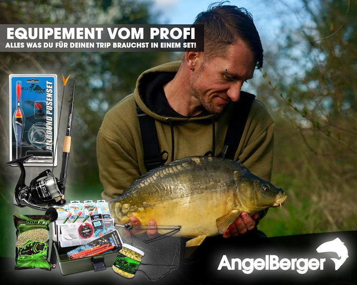 Riesiges Angelset Angelausrüstung Rute Gerätekoffer Kescher Angelkomplettset