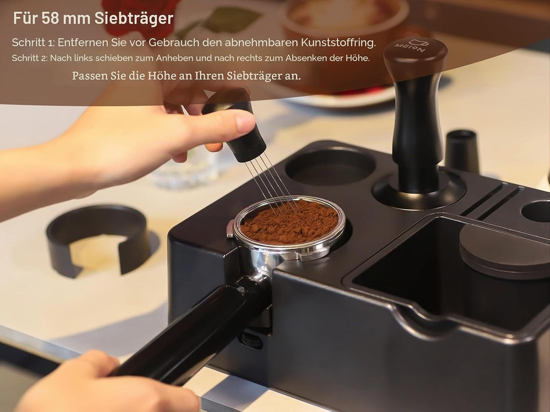 MEION Espresso-Tampingstation, abnehmbare Espresso-Klopfbox und Tamp-Station, 10-in-1-Espresso-Organ