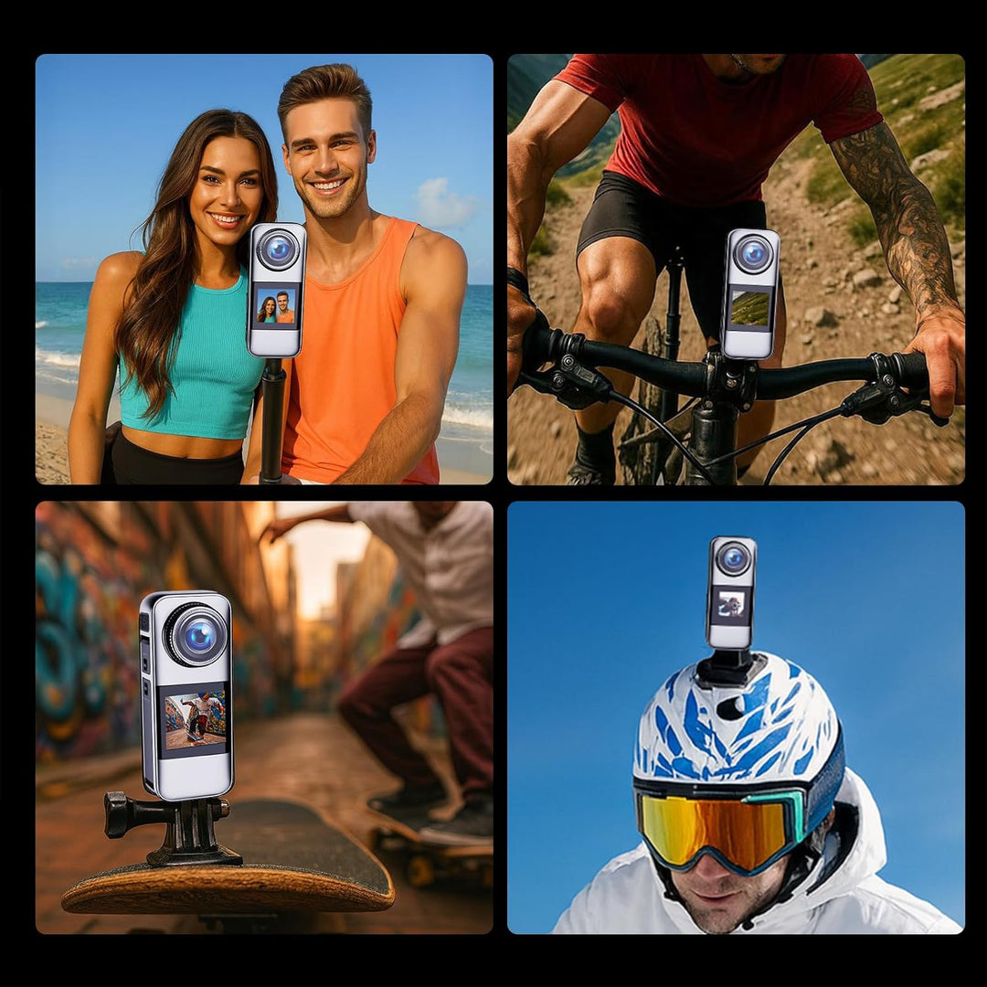Action Cam Dotato di scheda di Memoria 32GB, Doppio schermo Telecamera Moto,Action Camera Con batter