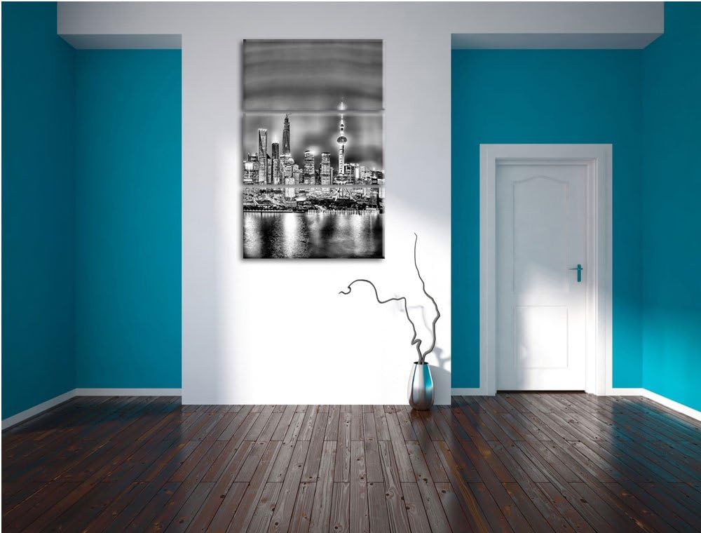 Pixxprint Shanghai Skyline als Leinwandbild/Grösse: 3 Teilig (120x80 cm) cm/Wandbild/Kunstdruck/fert