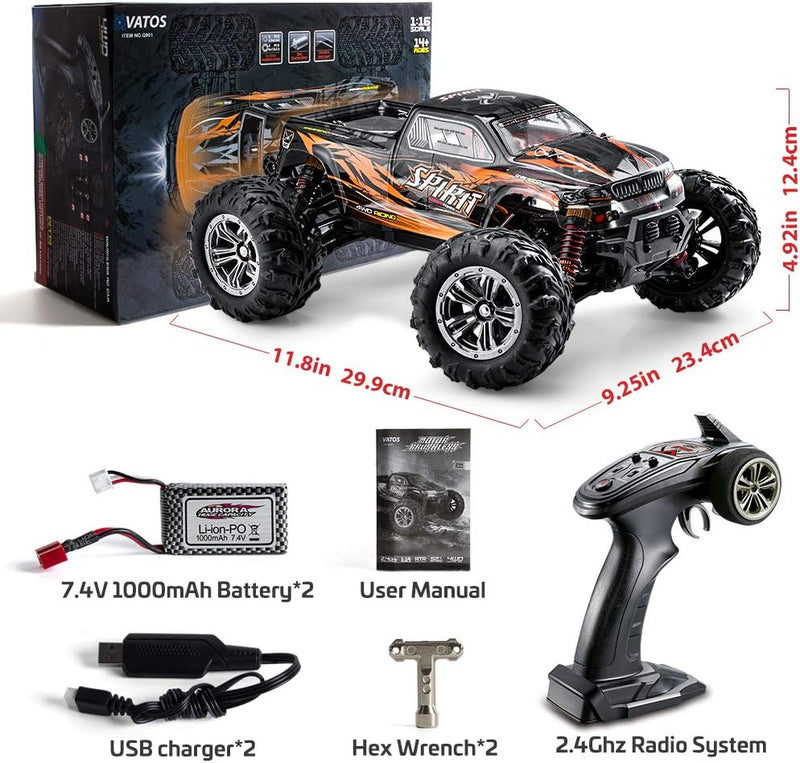 VATOS Ferngesteuertes Auto, Bürstenloses RC Auto 52 km/h 1:16 Monstertruck 2,4 GHz All Terrains Craw