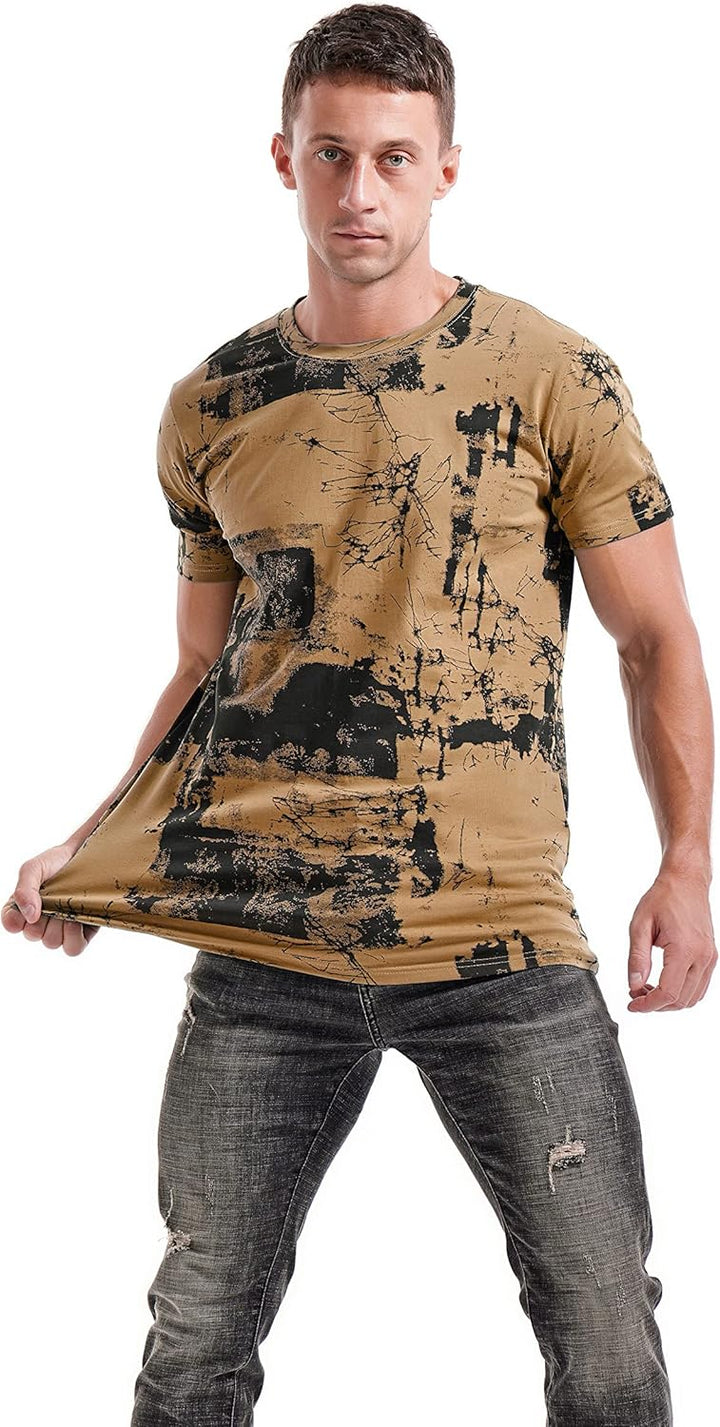 RONOMO Herren Mode Krawatte Dye T-Shirt Casual Print T-Shirt Graffiti T-Shirt S Fk Khaki, S Fk Khaki