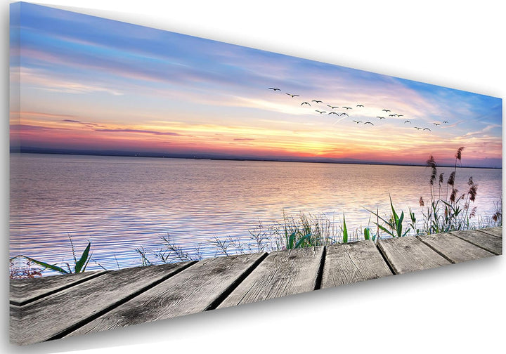 Feeby Bilder Steg Vögel 90x30 cm Wohnzimmer Schlafzimmer Büro Flur Küche Wandbilder Modern Bild auf