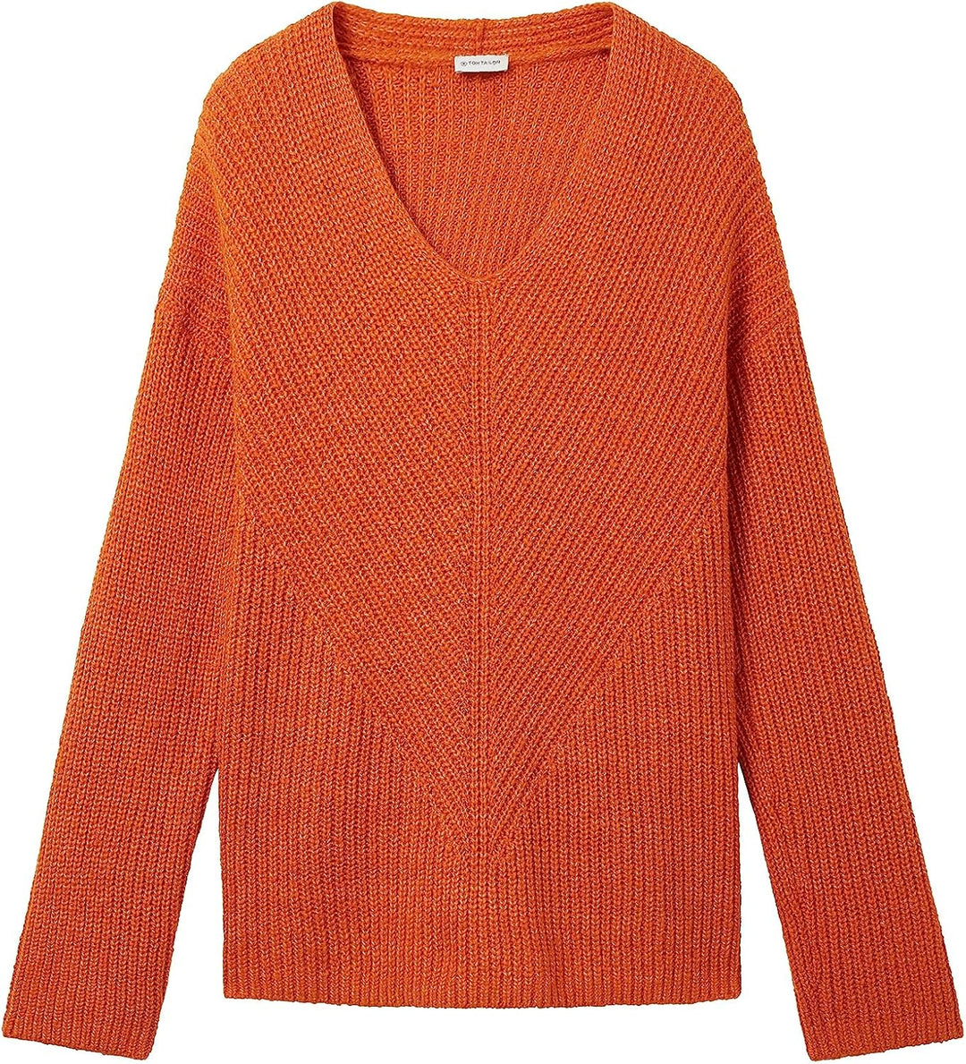 TOM TAILOR Damen Basic Pullover mit V-Ausschnitt XL 32403-gold Flame Orange Melange, XL 32403-gold F