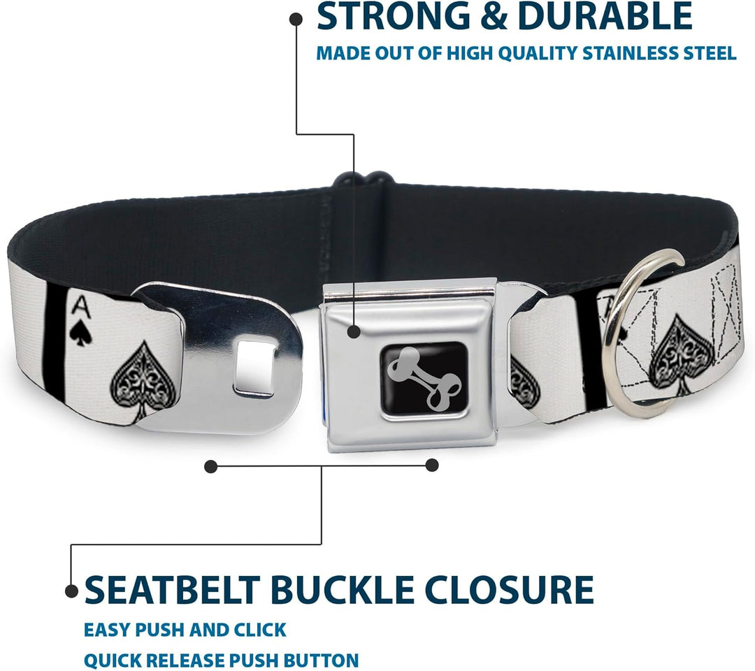 Dog Collar Seatbelt Buckle Ace of Spades 18 to 32 Inches 1.5 Inch Wide 1.5" Wide - Fits 18-32" Neck