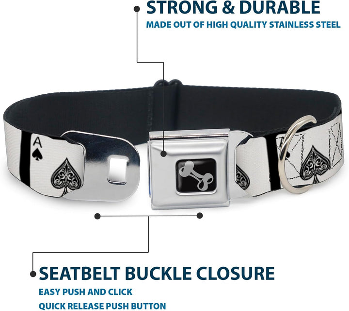 Dog Collar Seatbelt Buckle Ace of Spades 18 to 32 Inches 1.5 Inch Wide 1.5" Wide - Fits 18-32" Neck