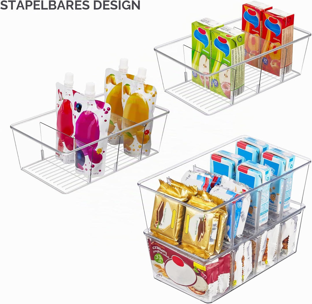 Vtopmart 4er Set Kühlschrank Organizer mit 4 Fächern, BPA-Freie Küche Stapelbarer Lebensmittelaufbew