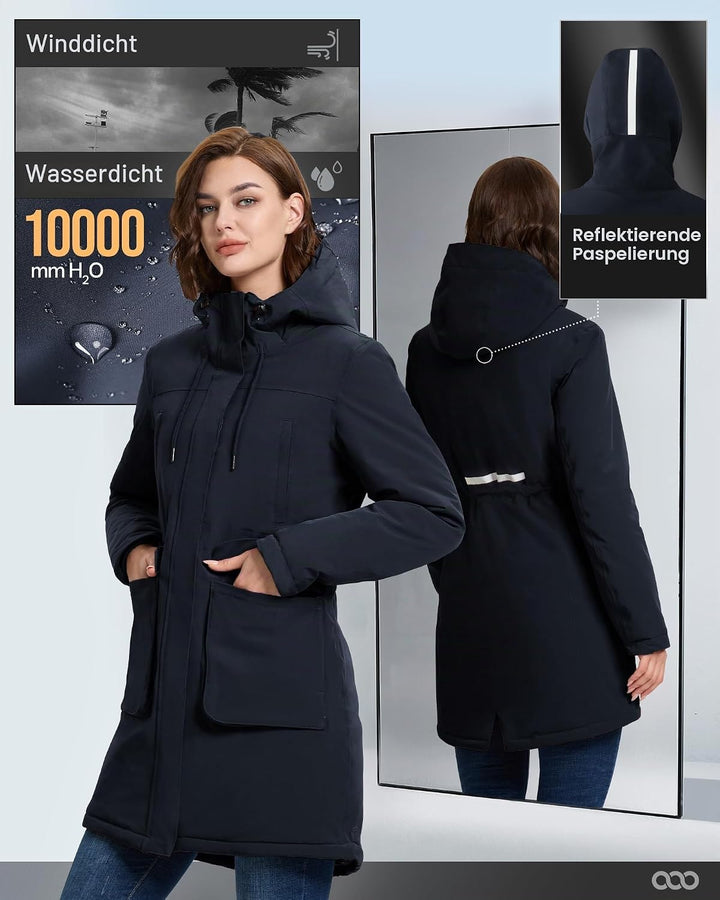 33,000ft Damen Wintermantel Lange Warme Winterjacke Parka Regenjacke Verdickene Funktionsjacke Mit K