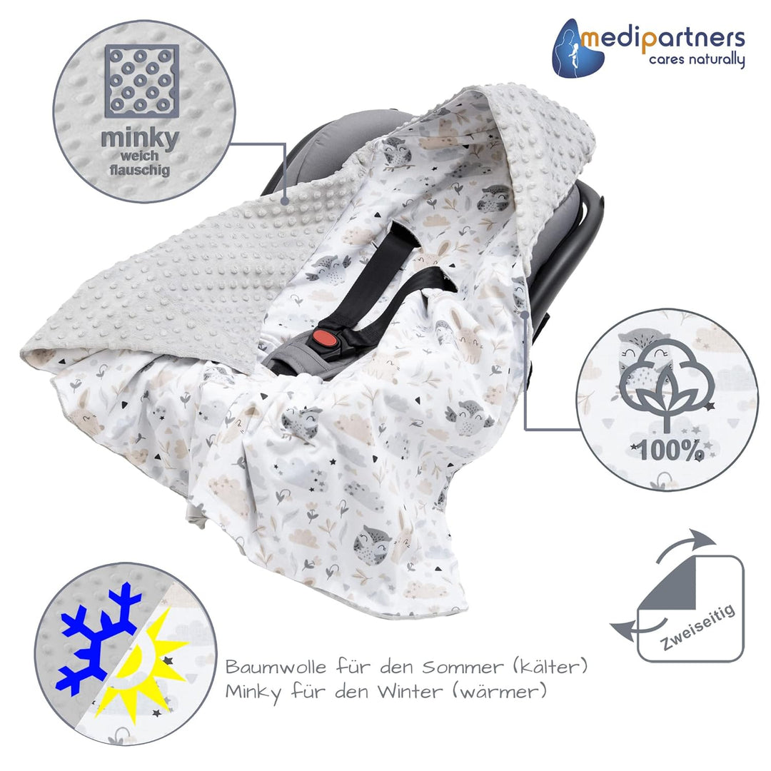 Medi Partners Einschlagdecke 100% Baumwolle 85x85cm Kuscheldecke für Kinderwagen Babyschale universa