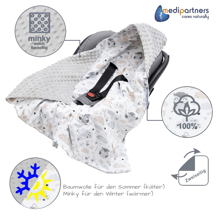 Medi Partners Einschlagdecke 100% Baumwolle 85x85cm Kuscheldecke für Kinderwagen Babyschale universa