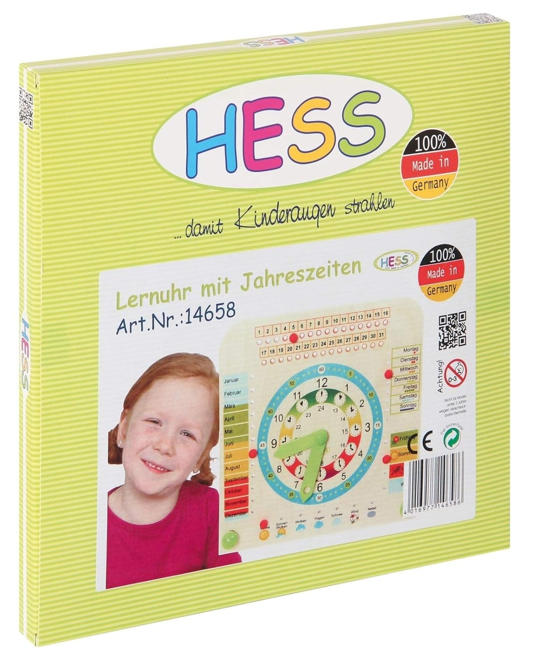 Hess Holzspielzeug 14658 - Stand - Kinderlernuhr aus Holz, ca. 25 x 25 cm