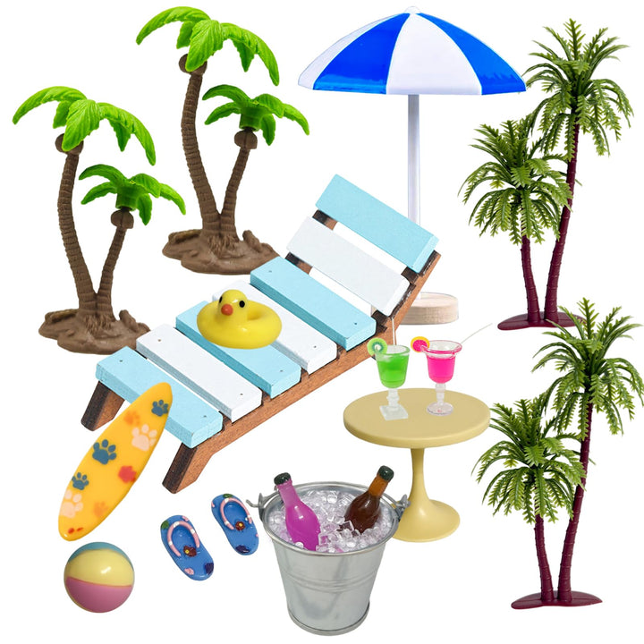 Golgner 18 Pcs Miniatur Deko Sauna Zubehör, Strand Mikrolandschaft, Strand Deko Miniatur Set, mit Mi