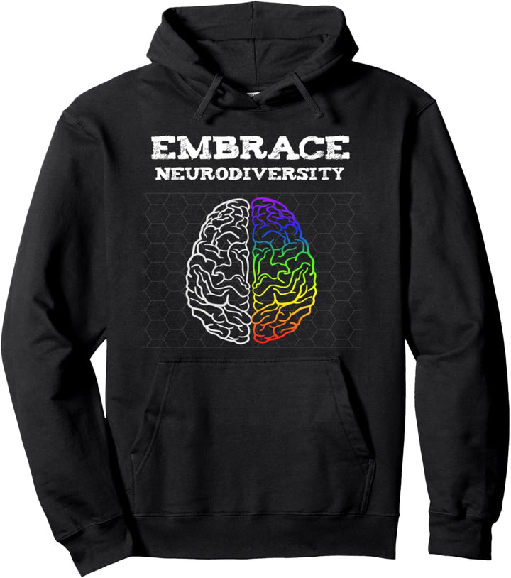 Embrace Neurodiversity Autismus ADHS ASD Rainbow Brain Pullover Hoodie