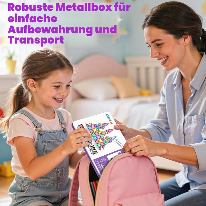40 Magnetische Bausteine Mini Reise Set, Magnetspielzeug Kinder, Magnetische Platten Montessori Lern