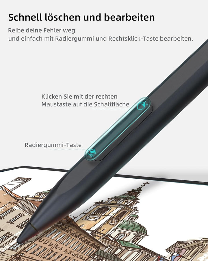 Metapen Stift M1 für Surface, 1024 Druckstufe, USB-C-Aufladung (300 Stunden Akkulaufzeit), Eingebaut
