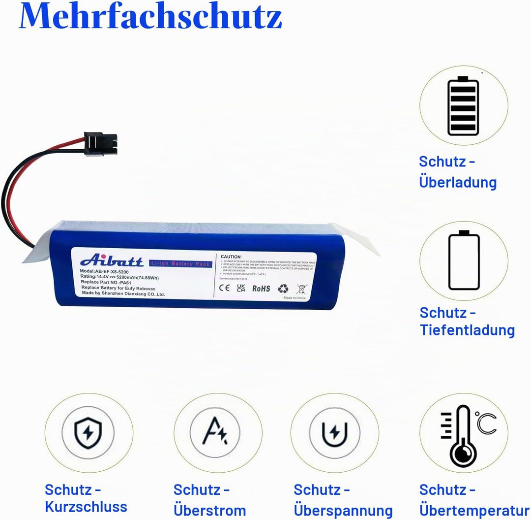 5200mAh Ersatzakku für Eufy Robovac X8, RoboVac X8 Hybrid, RoboVac X8 Hybrid White, RoboVac X8 White
