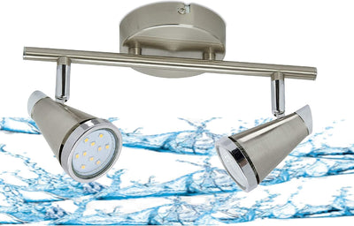 Trango 2er Spots IP44 LED Badleuchte 1009-22 Deckenleuchte in Nickel matt I Flurlampe, WC Lampe, Dec