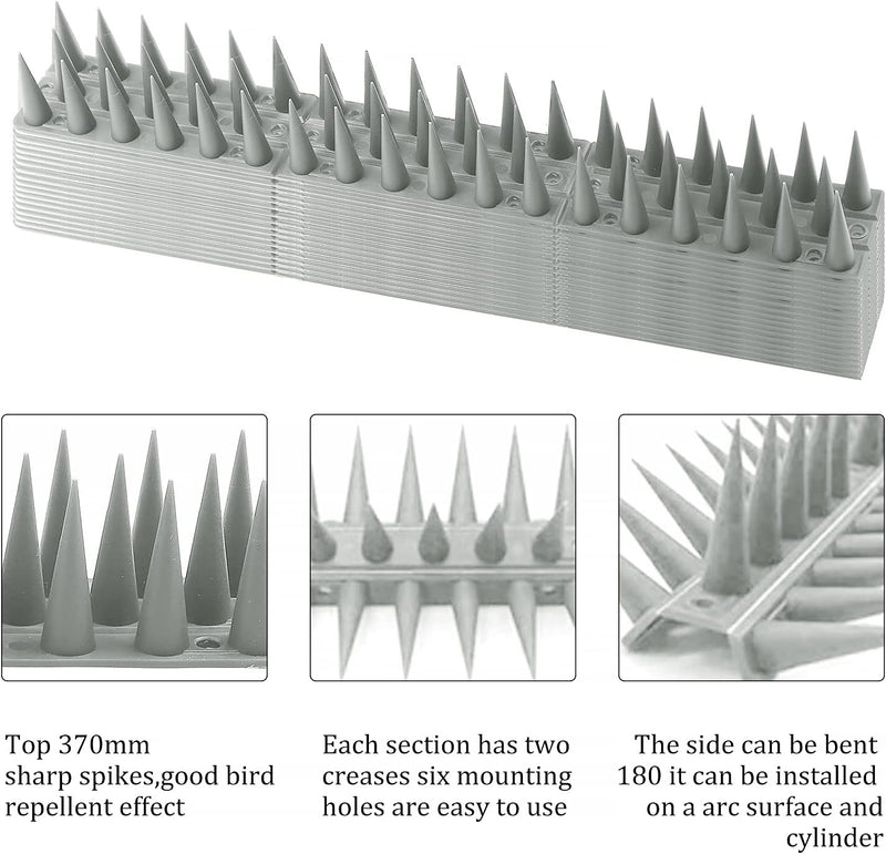 EXLECO 14Pcs Vogelabwehr Taubenabwehr, 4,6 Meter Vogelabwehr Spikes 3 Reihig Kunststoff Tierabwehr S