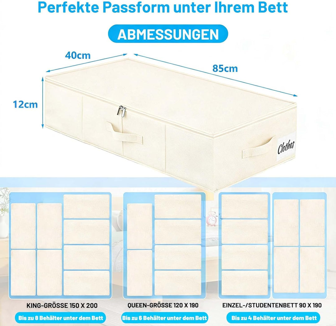 Unterbett Aufbewahrungsbox mit Deckel 12cm hoch, 2 Stück Faltbar Unterbettkommode, Waschbar Kleidera