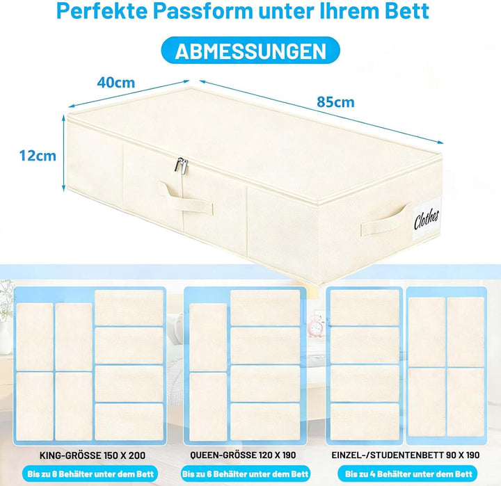 Unterbett Aufbewahrungsbox mit Deckel 12cm hoch, 2 Stück Faltbar Unterbettkommode, Waschbar Kleidera
