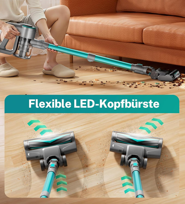 Akku Staubsauger, 30000Pa/55Min Staubsauger Kabellos, Anti-Tangle-Bürste und Selbststehend, Ultralei