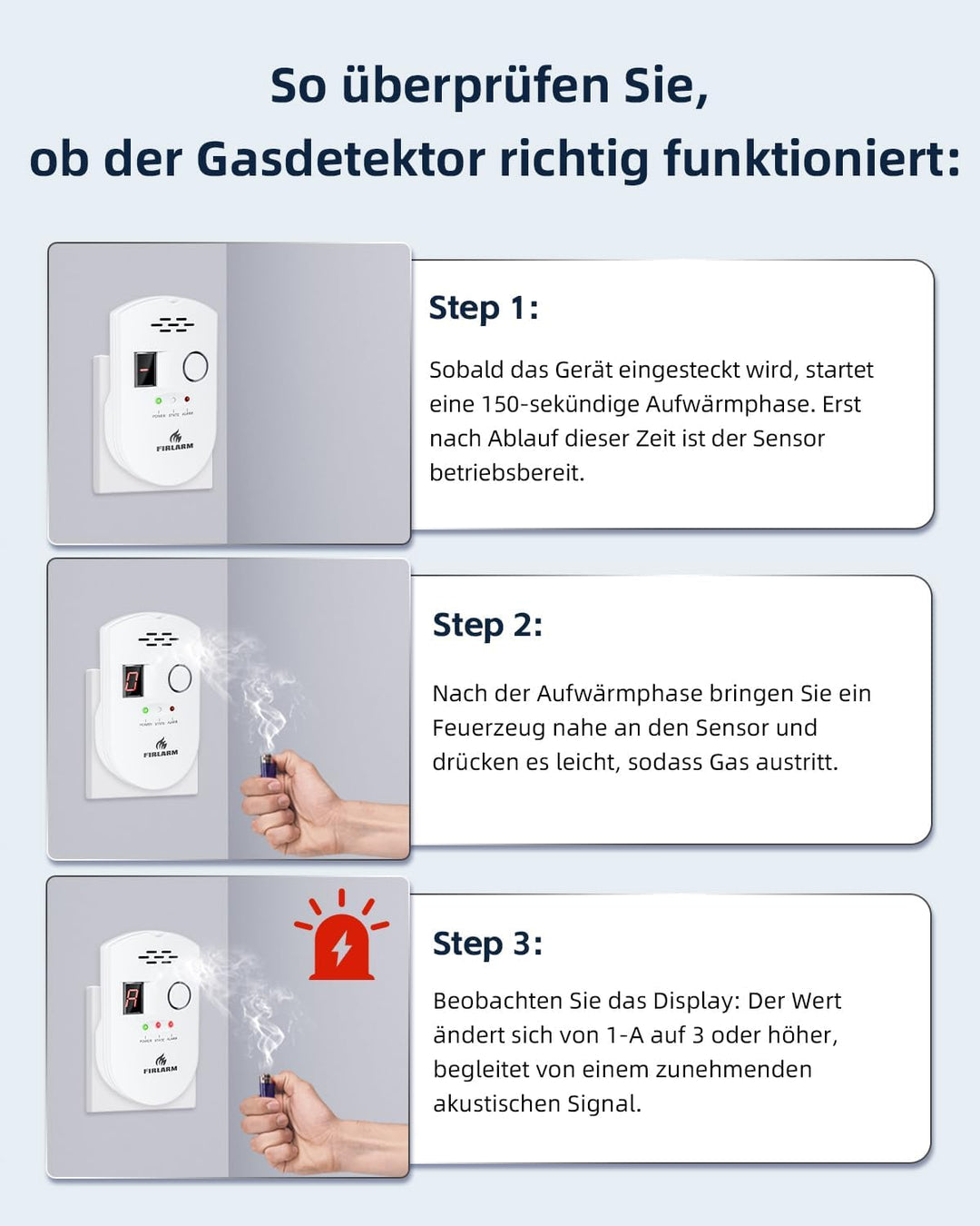 Firlarm - Gasmelder für den Haushalt stadtgas, Methan Propan Butan Erdgas Flüssiggas Stadtgas Alarm,