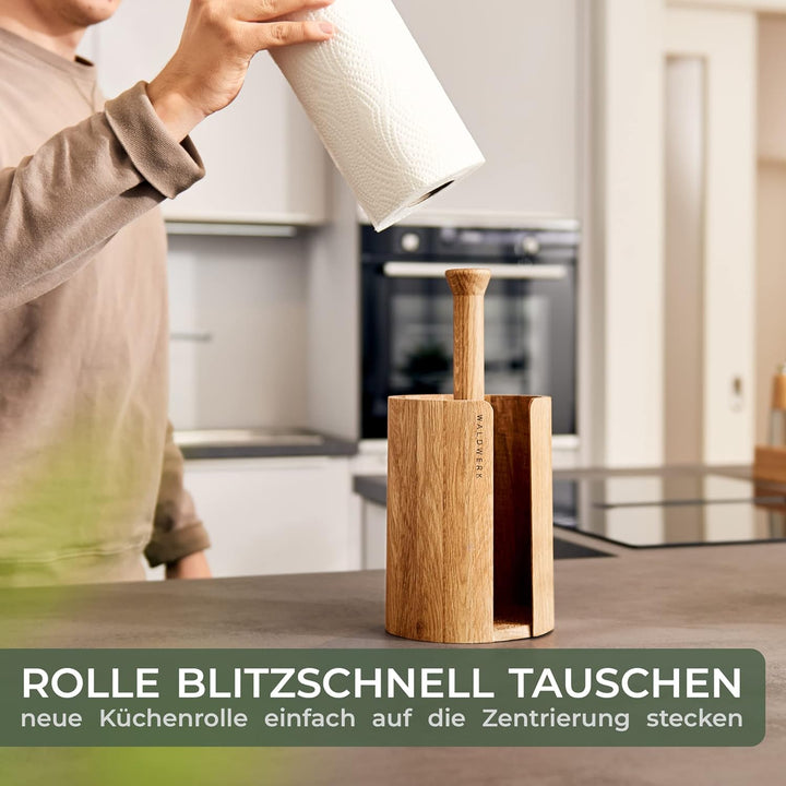 WALDWERK Design Küchenrollenhalter - Zewa Rollenhalter aus echtem Eichenholz - Küchenrollenhalter st