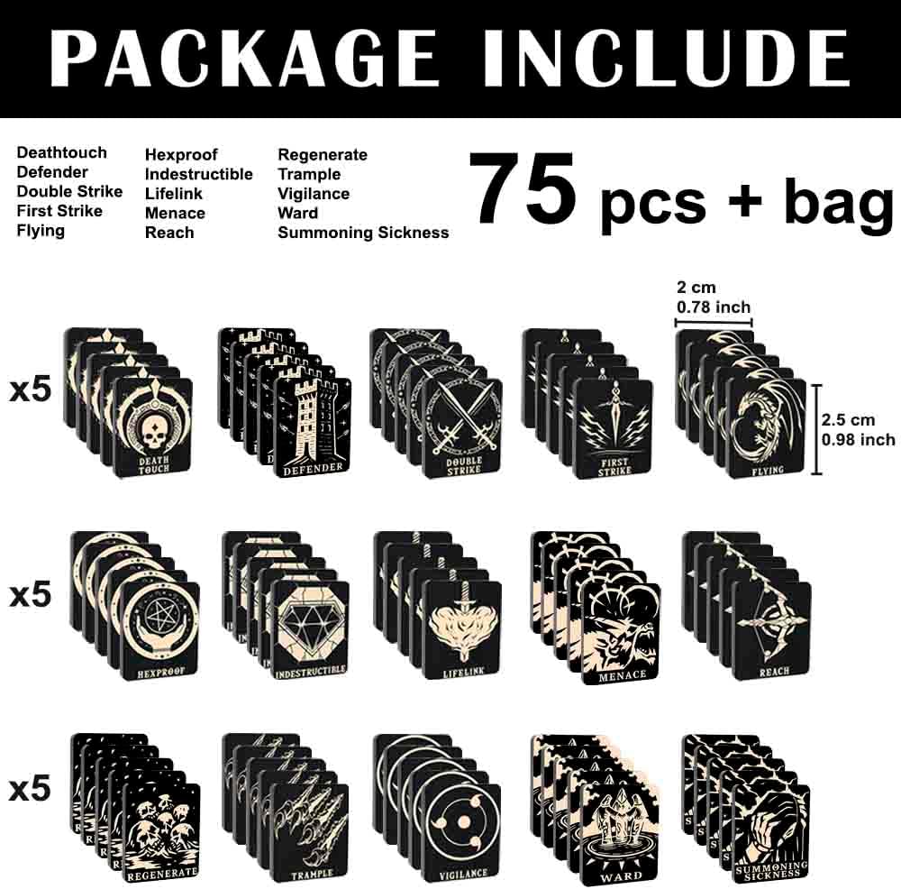 75 Token für Magic The Gathering – Fähigkeitenzähler - Set aus Holz für MTG – Kartenspielzubehör, A