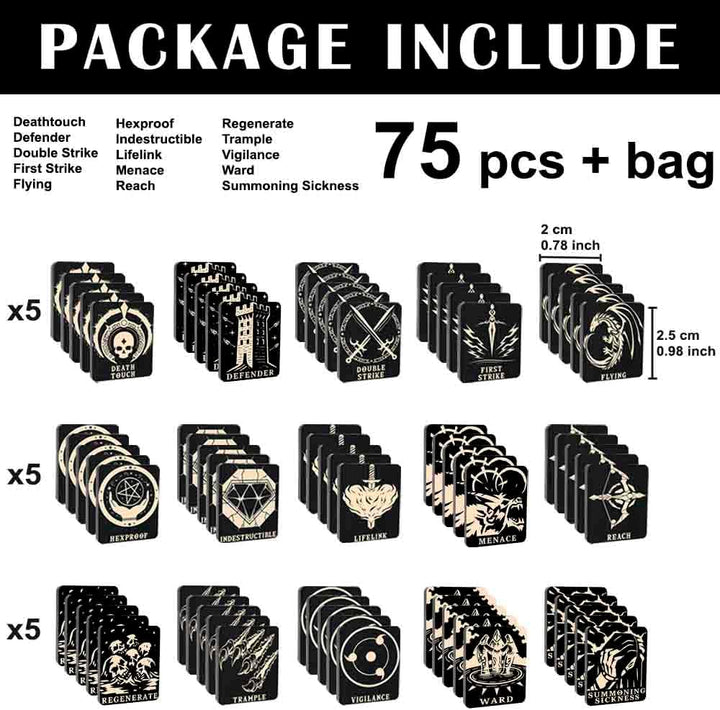 75 Token für Magic The Gathering – Fähigkeitenzähler - Set aus Holz für MTG – Kartenspielzubehör, A