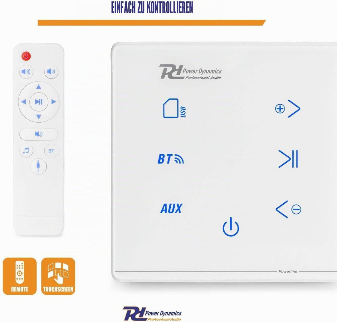 Power Dynamics Powerline A50W - Wandverstärker Bluetooth 5.0 Stereo Verstärker für Einbau, Wohnzimme