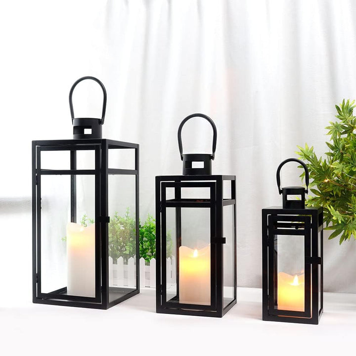TRIROCKS Set aus 3 Edelstahl Kerzenlaterne 48cm Hoher Metallkerzenhalter mit klaren Glasscheiben Per