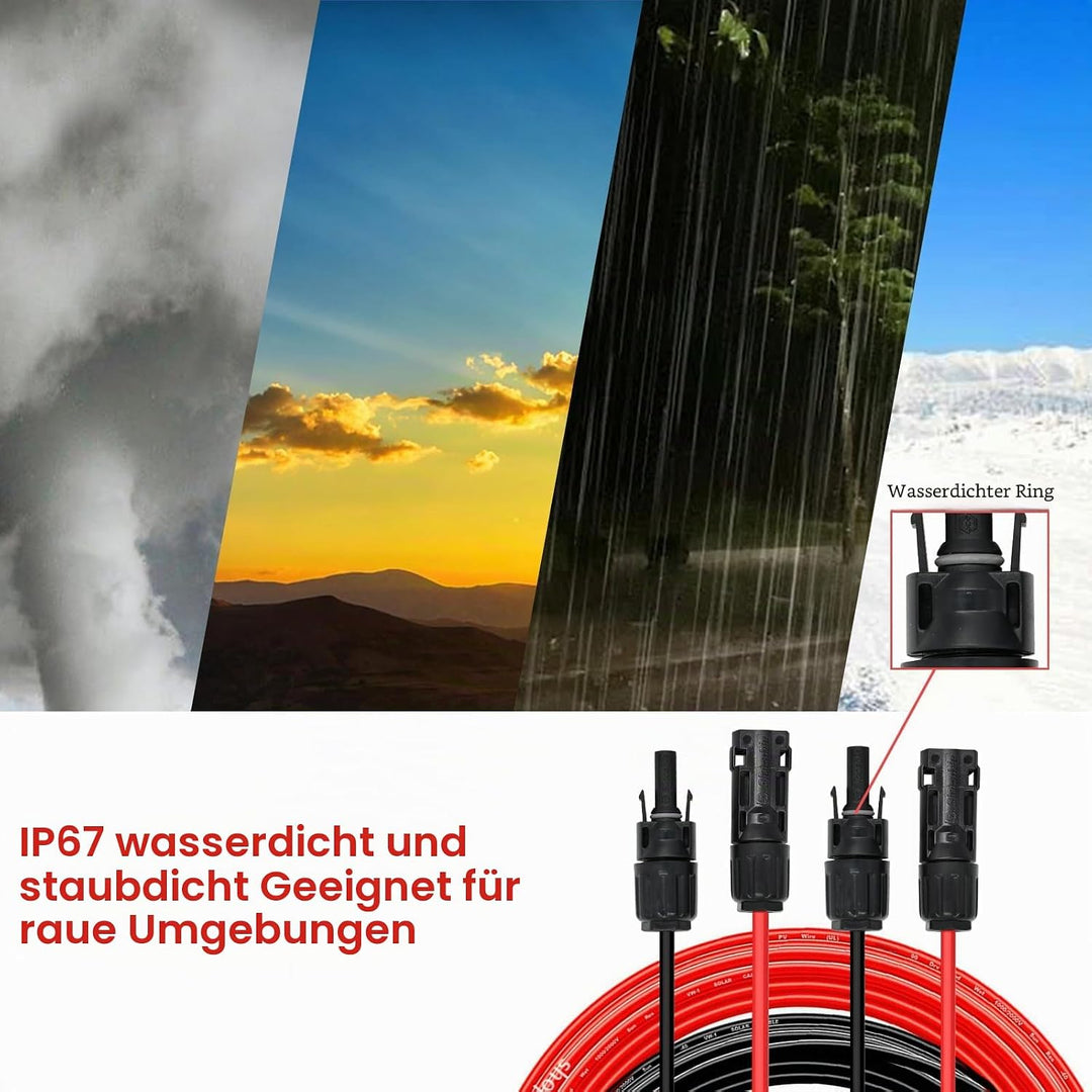 Witproton solarkabel 6mm2 12m 10AWG 1500V Solarpanel-Verlängerungskabel mit wasserdichtem IP68-Buchs