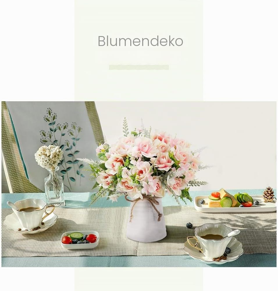 LESING Künstliche Blumen mit Vase, künstliche Seidenblumen in Vase, Gardenie, Blumen, Dekoration für