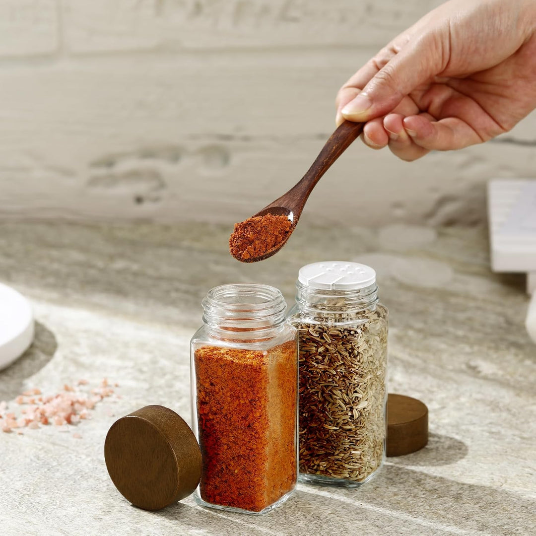 FRIBERG Gewürzgläser Eckig Set 20er,Gewürzstreuer Glas mit Holzdeckel 120ml,mit 2 gewürzmühle zur La