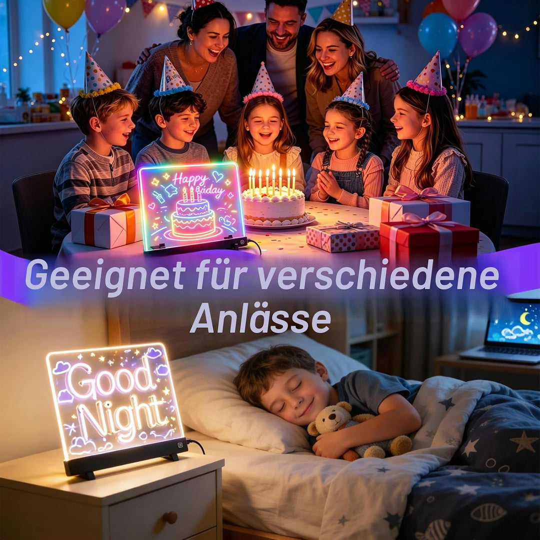 LED Zeichenbrett Tafel, 30x20cm LED Maltafel, Leuchttafel mit 7 Farben & 4 Lichtmodi, Notiztafel Sch