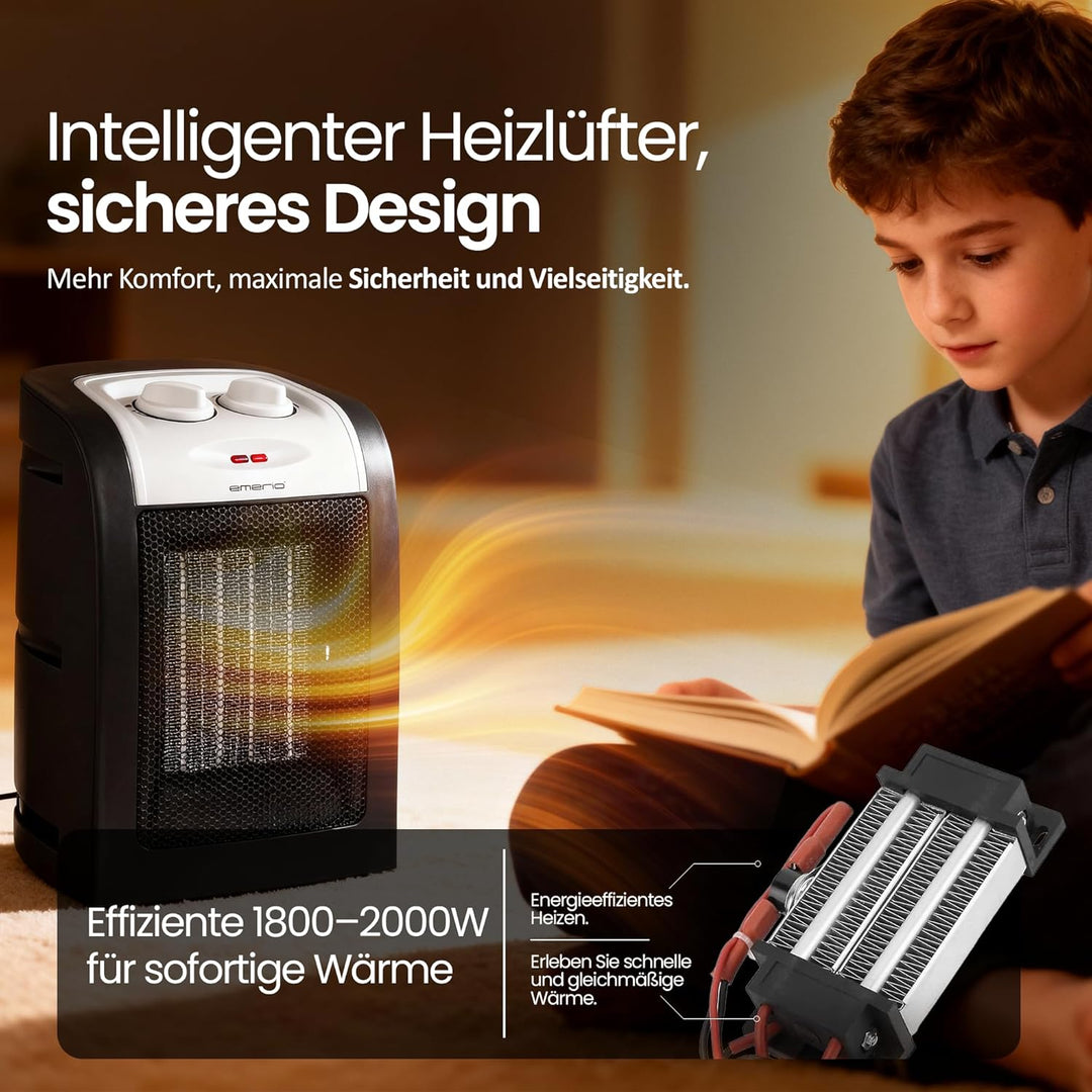 Emerio 1800W ECO Keramik Heizlüfter, zwei Leistungsstufen, energiesparender Betrieb durch PTC (Keram