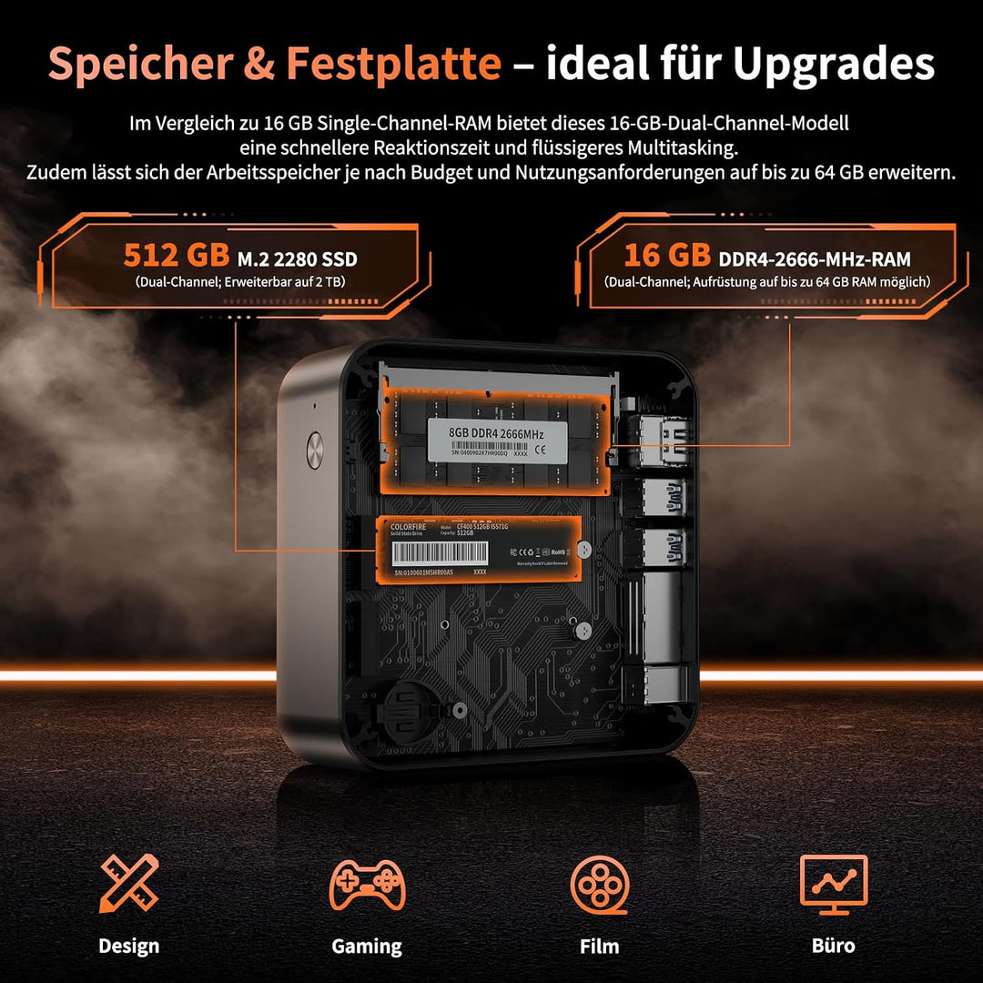 DreamQuest Mini PC Windows 11 Pro - AMD Ryzen 5 7430U, 16GB DDR4 RAM, 512GB SSD (erweiterbar), WiFi