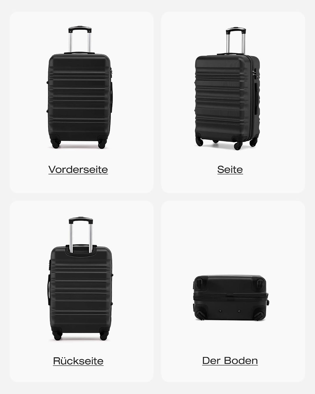 COOLIFE Hartschalen-Koffer Trolley Rollkoffer Reisekoffer mit TSA-Schloss und 4 Rollen (Schwarz, Gro