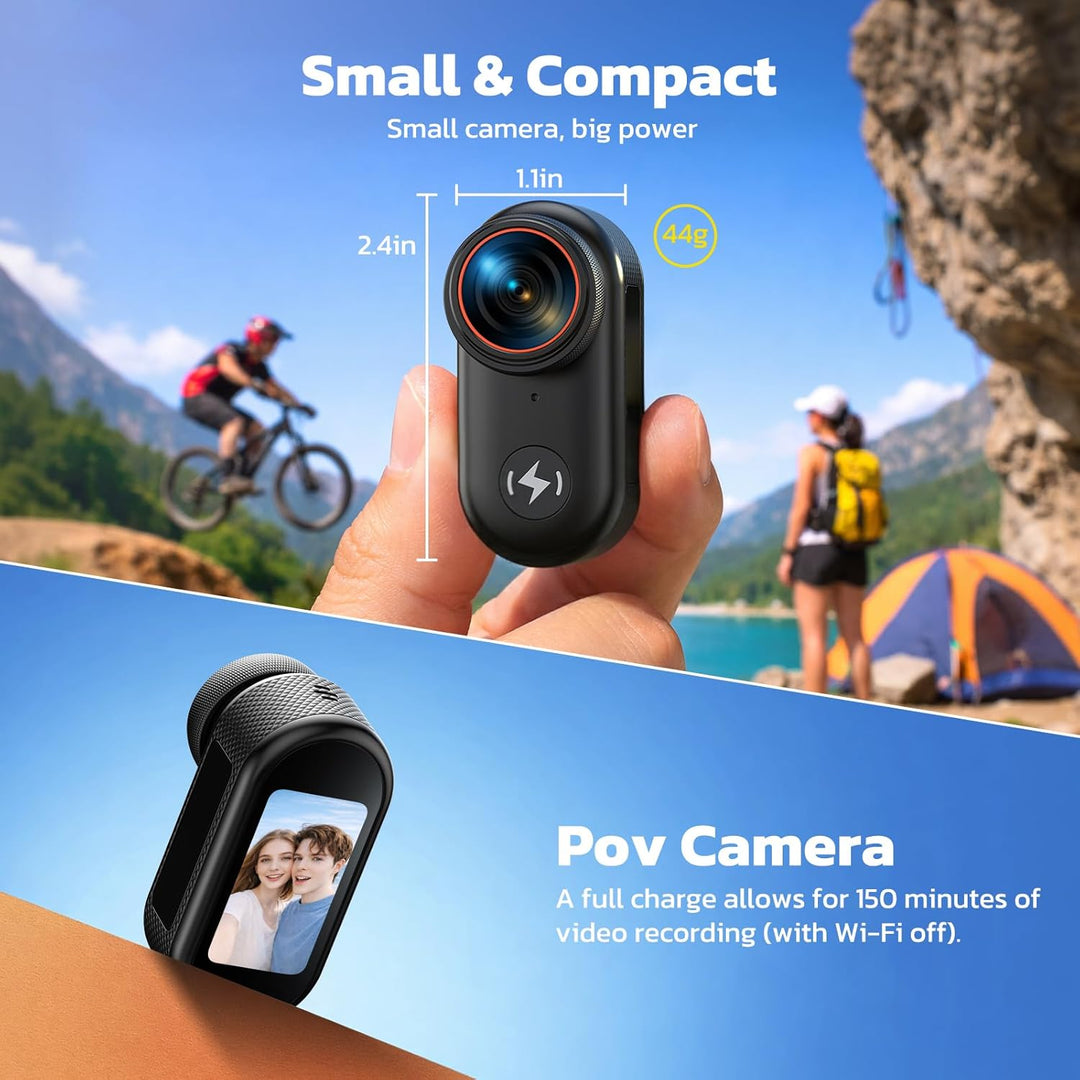 4K POV Kamera im Daumen Format – Mini Action Kamera mit WLAN, 64GB Speicherkarte, 1,47 Zoll Display