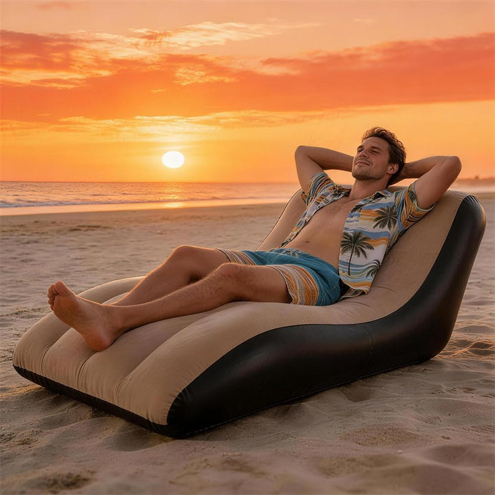 Aufblasbares Sofa mit Flockoberfläch, Tragbare Aufblasbarer Sessel, Wasserdichtes Luftsofa Aufblasba