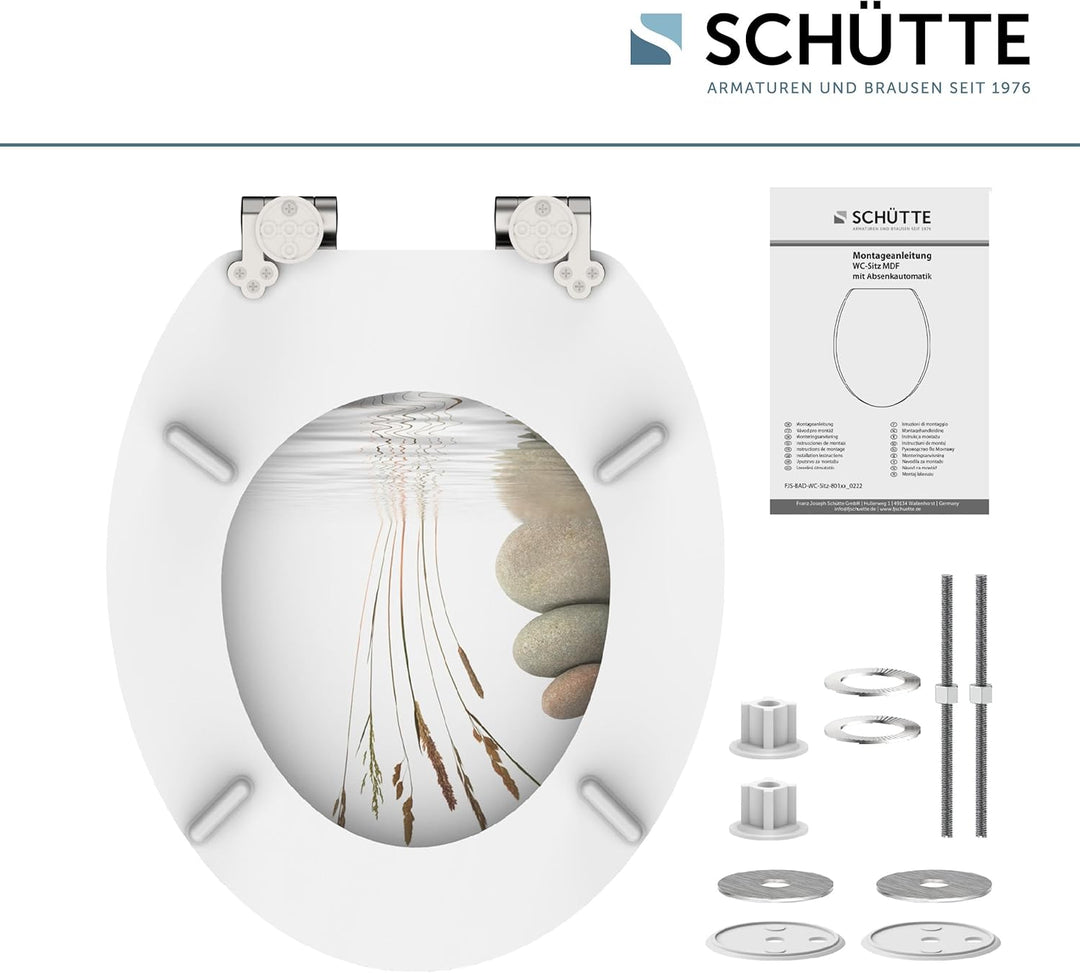 SCHÜTTE WC-Sitz WELLNESS mit Absenkautomatik aus Holz, Toilettensitz mit Klodeckel, Holzkern Toilett