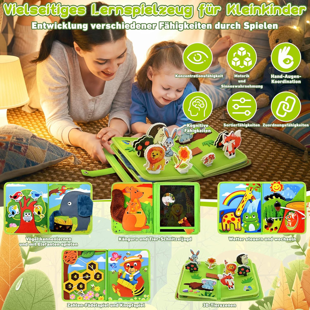 Busy Board Montessori Spielzeug ab 1 2 Jahr, Tiere Filz Busy Book Activity Board für Kleinkinder, Ge