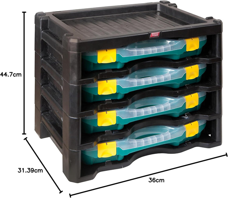 TAYG Multibox N° 2 (inkl. 4 Kleinteileboxen N° 23, Aufbewahrungssystem für Kleinteile, Box stapelbar