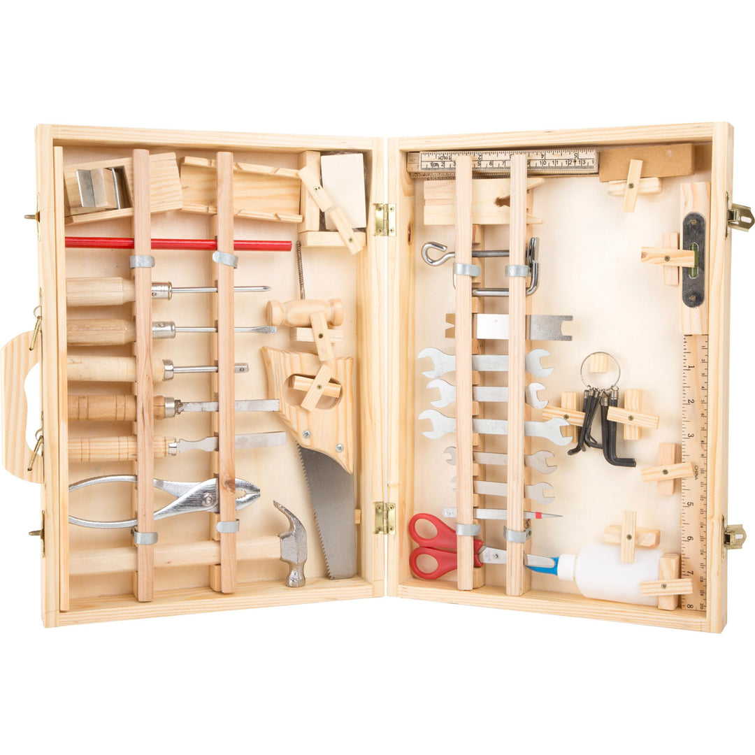 small foot Werkzeugkoffer Deluxe aus Holz, mit Zubehör, wie Hammer, Säge, Hobel uvm, ab 6 Jahren, 22